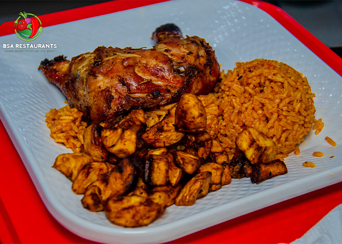 Jollof Rice, Plantain and Chicken