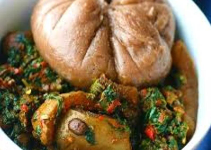 Efo Riro with Amala and Goatmeat