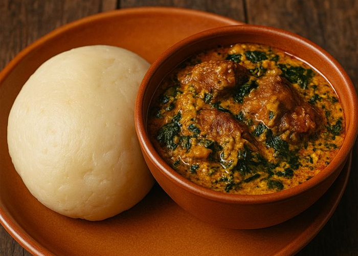 Ogbono Soup with Fufu and Beef